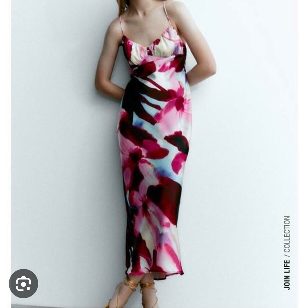 Zara Floral Midi Dress - Pink and Black